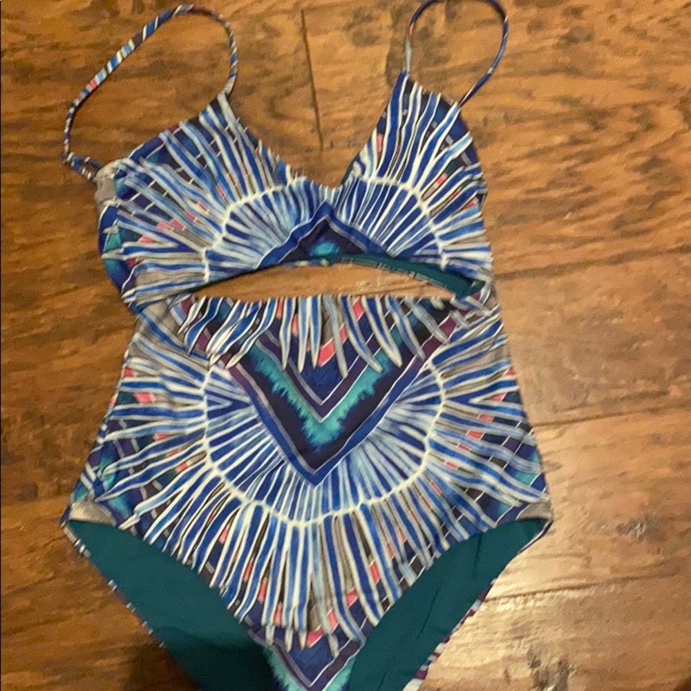 NBW Mara Hoffman rising palm blue bathing suit